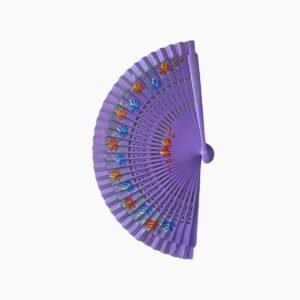 Abanico Morado con Flores Pintadas