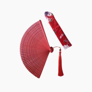Funda de Abanico de Tela Roja con Estampado Floral