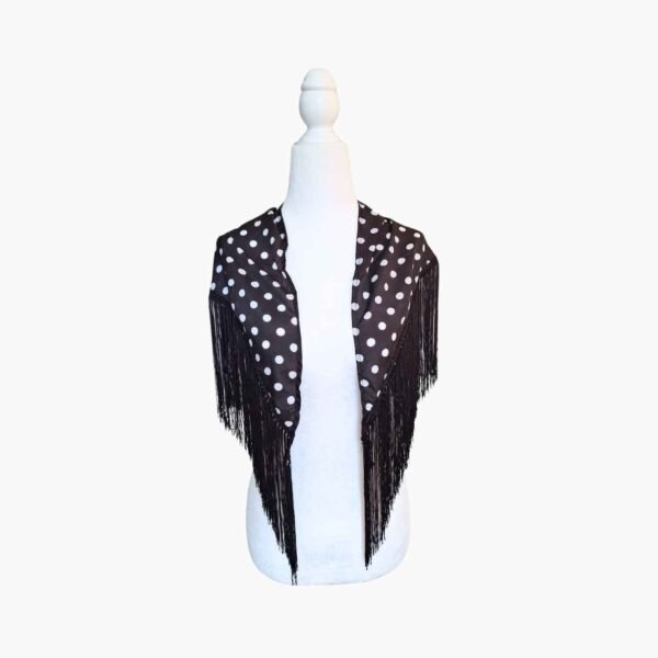 Mantoncillo Negro con Lunares Blancos y Flecos Negros