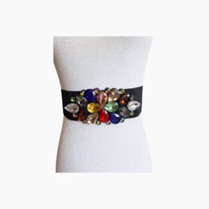 Fajín Elástico con Incrustaciones de Joyas Multicolor
