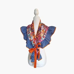Mantoncillo de Faralaos con Estampado Floral, Lunares y Lazo Naranja