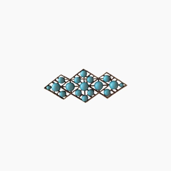 Broche Triangular Metálico con Piedras Turquesas