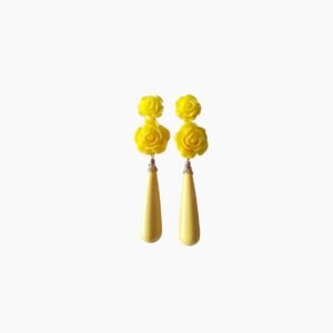 Pendientes de Gota y Doble Rosa Amarillos