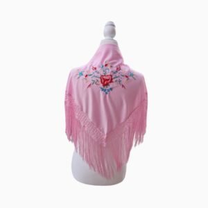 Mantón Flamenco para Niña en Tono Rosa con Bordado Floral y Flecos