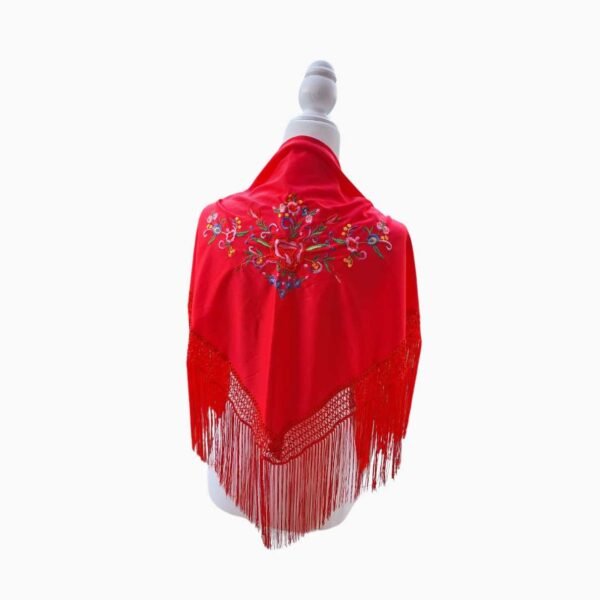 Mantón Flamenco para Niña Rojo con Bordado Floral y Flecos
