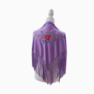 Mantón Flamenco para Niña en Tono Lila con Bordado Floral y Flecos