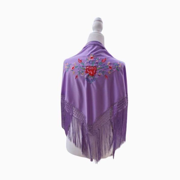 Mantón Flamenco para Niña en Tono Lila con Bordado Floral y Flecos