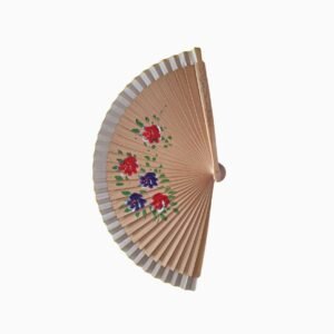 Abanico Marrón con Borde Crema y Flores Pintadas