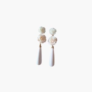 Pendientes de Gota y Doble Rosa Blancos