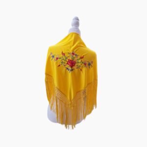 Mantón Flamenco para Niña Amarillo con Bordado Floral y Flecos