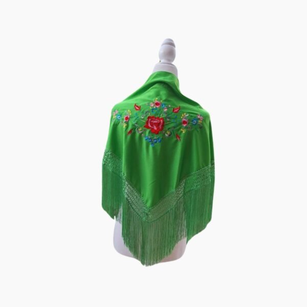 Mantón Flamenco para Niña Verde Lima con Bordado Floral y Flecos