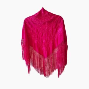 Mantón Fucsia Unicolor con Bordado Tono Sobre Tono de Seda