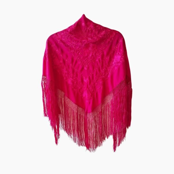 Mantón Fucsia Unicolor con Bordado Tono Sobre Tono de Seda